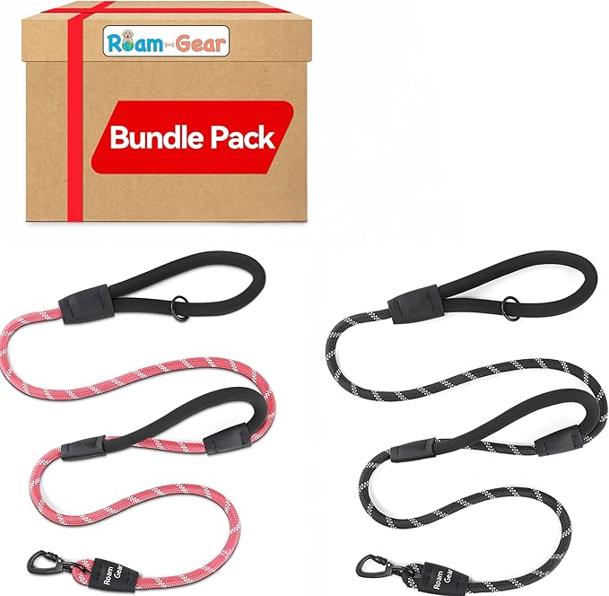 Two 6 Foot Dog Leashes, Bundle Pack (Pink, Black) - Roam Gear