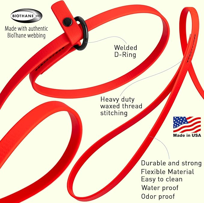 Dogline Biothane Slip Dog Leash - for Small, Medium and Large Dogs - Odor Free Slip Lead, Heavy Duty and Durable Material Kennel Lead - Cherry Red - 5ft L x 3/8in W