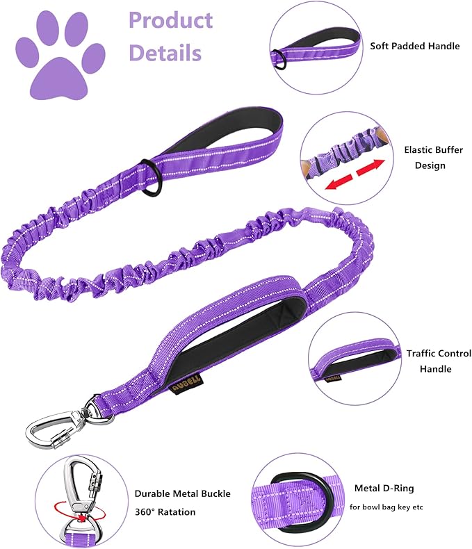 AUBELL Tactical Dog Collar and Leash Set, Reflective Adjustable Heavy Duty Military K9 Collars with Handle and Metal Buckle for Extra Large Dogs, with Airtag Case and 2 Patches(Purple,XL)