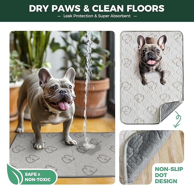 FXW Washable Pee Pads for Dogs, Puppy Pads with Super Absorbent, Specifically Designed for 24inch Cages, 17" x 23" Rectangle, Khaki, 2 Packs