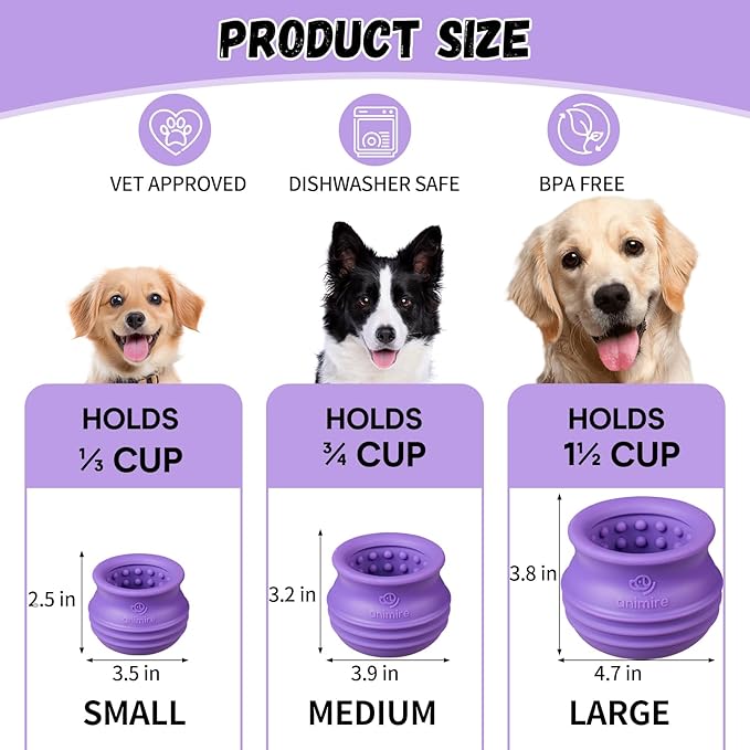 Treat Dispensing Dog Toy, Long-Lasting Interactive Puzzle Toys for Dogs, Stuffable Dog Enrichment Frozen Lick Treat Toy for Boredom, BPA Free Silicone Fetch Catch Chew Toy (Purple,S)
