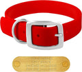 Regal Dog Products Large Red Waterproof Dog Collars with Custom Engraved Name Plate | Vinyl Coated, Anti, Easy to Clean Personalized Biothane Dog Collar - Other Sizes for Small & Medium Dogs