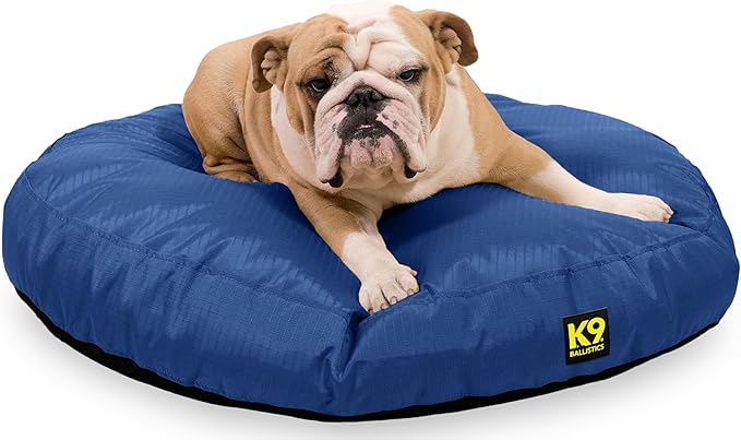 K9 Ballistics Tough Round Nesting Pillow Dog Bed - Removable Cover, Washable, Durable & Water Resistant Indoor/Outdoor Bed - Medium, Blue Quartz
