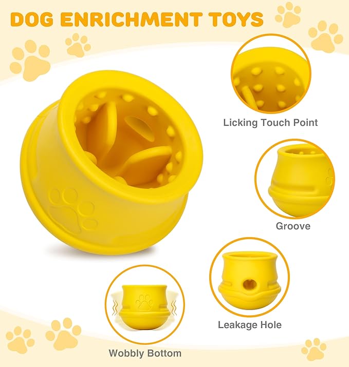 Dog Enrichment Toys, Interactive Puzzle Toys for Dogs-Long-Lasting Nature Rubber & Durable, Dog Toys to Keep Them Busy,Holds Kibble-Treats Frozen Treat Toy for Dog, Lemon,M