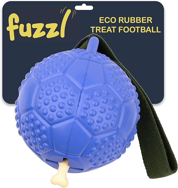 Eco Rubber Chuck & Treat Soccer Ball - Blue - Long Lasting Dog Chew Toys for Aggressive Chewers Strong Dog Toy for Dogs Durable Puppy Toys