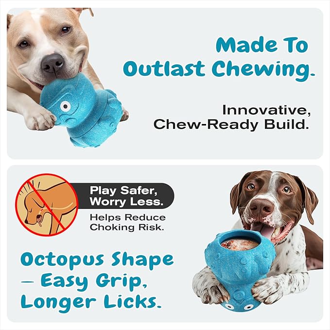 KADTC 3 in 1 Large-Size Octopus Durable Dog Fillable & Frozen Lick Treat Toy No-Transfer Freeze & Play,Long-Lasting Ultimate Boredom Buster, Kibble Dispenser Food Ball & Tough Dogs Chew Toys BPA-Free