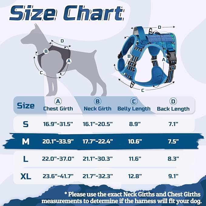rabbitgoo Tactical Dog Harness Medium Sized Dog, No Pull Military Service Vest with Handle & Molle, Easy Control for Training Walking, Adjustable Reflective Straps, Blue Camo, M