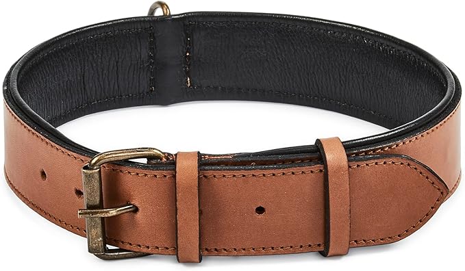 Real Leather Dog Collar Padded Soft Interiors with Premium Vintage Look Handcrafted Heavy Duty with Tag Ring for Small Medium and Large Pets (X-Large (1.75" Wide for 20" - 24" Neck), Cognac)