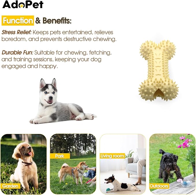 Dog Chew Toy Bone – Durable Rubber Teeth Cleaning Toy with Spikes, Interactive Molar Toy for Puppies & Small Dogs, Yellow