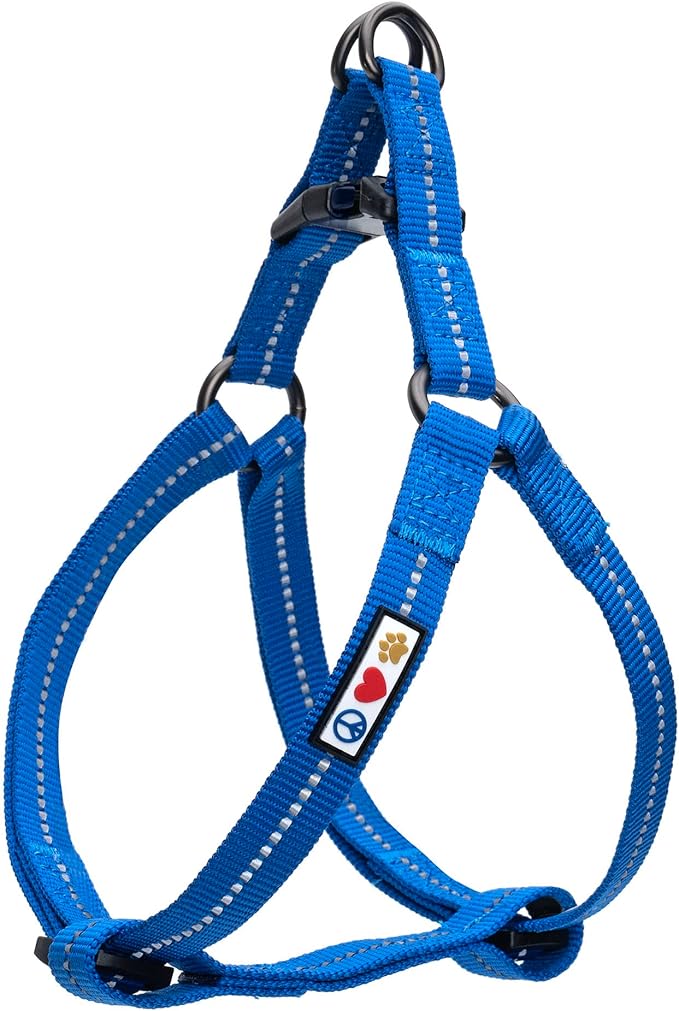 Pawtitas Recycled Reflective Step-in Dog Harness – Adjustable No-Pull Vest for Puppies to Seniors, Safe & Comfortable L Blue