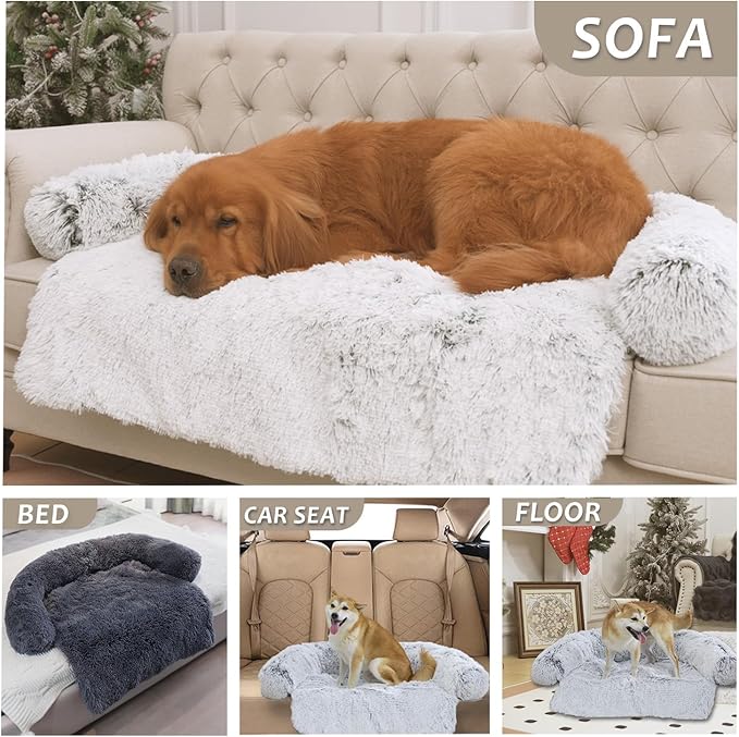 Tinaco Calming Dogs/Cats Bed Mats, Dog Pad Washable Removable Couch Cover, Plush Long Fur Mat for Pets, Waterproof Lining, Perfect for Small, Medium and Large Dogs and Cats (Gradient Brown, 41"x37")
