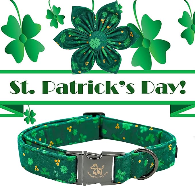 Elegant little tail St. Patrick's Dog Collar, Green Clover Dog Collars Cute Pet Gift Cute Puppy Flower Adjustable Pet Collars for X-Small Dogs