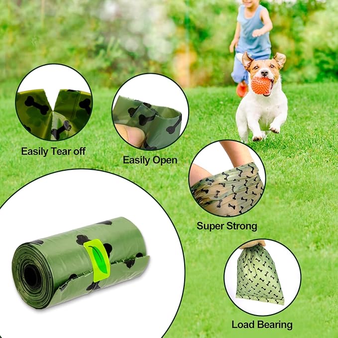 Zoyiancy 360 Count Dog Poop Bags Rolls, Leak Proof Waste Bags and Bone-Shaped Dog Poop Bag Refill Rolls, Thick Strong Lavender Scented Trash Bag for Doggie Cat Pet (Green)
