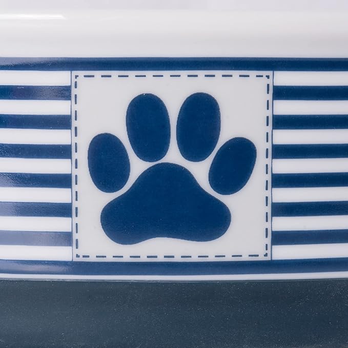 Bone Dry Paw & Patch Ceramic Pet Collection, Small Bowl, 4.25x2", Nautical Blue