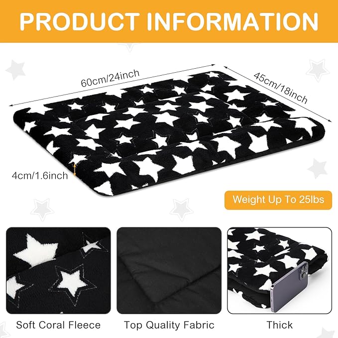VitalCozy 4 Pcs Dog Crate Pads, Ultra Soft Warm Washable Anti-Slip Kennel Bed Mat for Pets, Reversible, Replaceable, Cozy Cage Liner for Small Medium Large Dogs and Cats(18 x 24 x 1.6 Inch,Black)