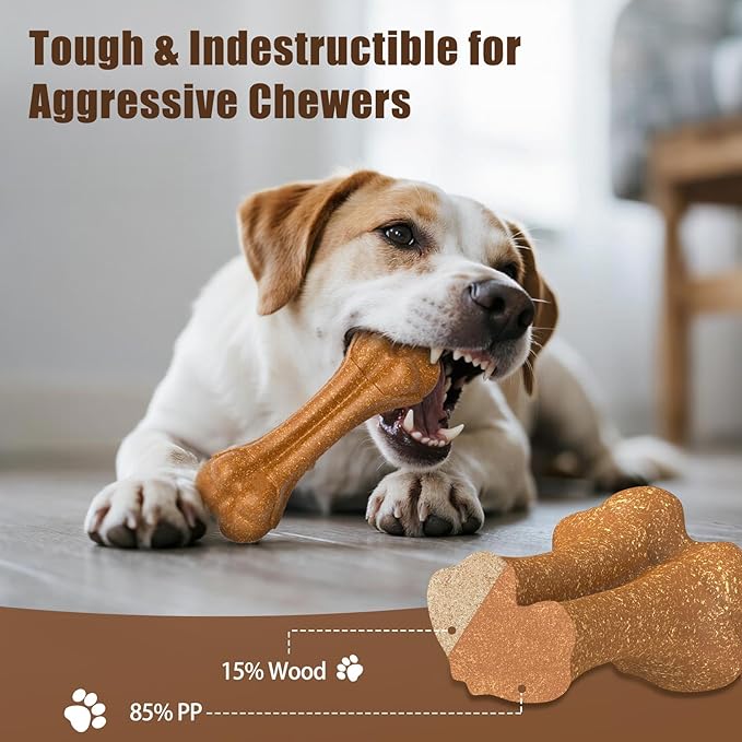 SCHITEC Dog Bone Chew Toys for Small & Medium Dogs, Beef Flavor Teething Toy, Durable Dog Toys for Aggressive Chewers, Teeth Cleaning, 5Pcs