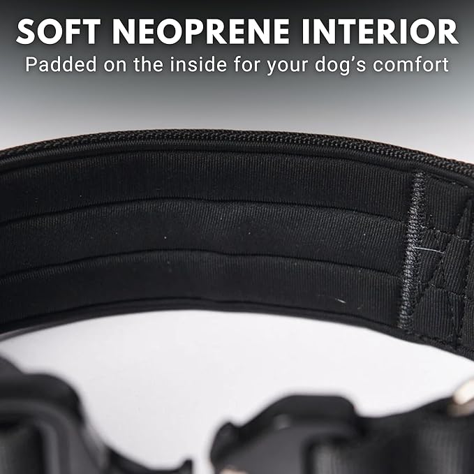 Spark Paws Tactical Dog Collar - Heavy Duty, Premium Quality, Thick and Durable for Large and Medium Dogs - Black - S - 1.5"