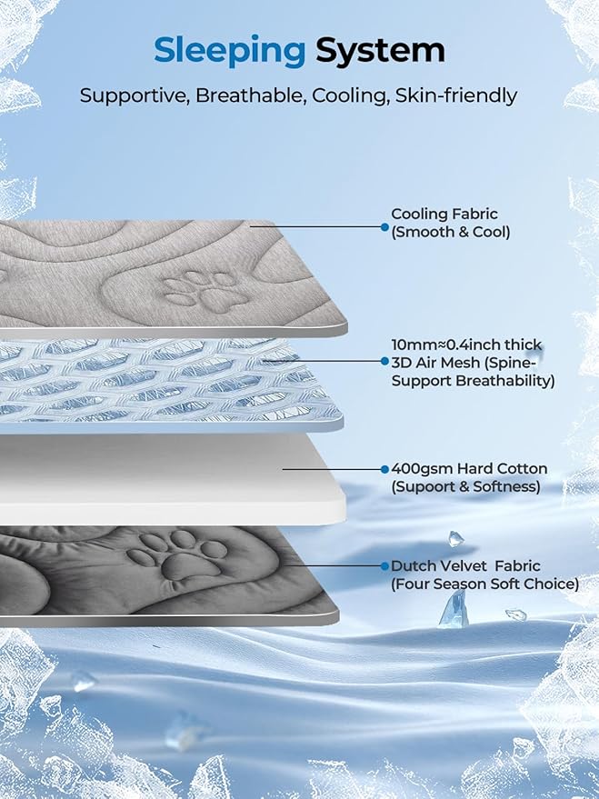 Dog Cooling Mat, Reversible Cool & Warm Pet Orthopedic Pad, Thick Mat for Summer & Winter, Machine Washable, Portable for Crate, Kennel, Bed, Floor, Sofa, Car (Cool Grey, X-Large)
