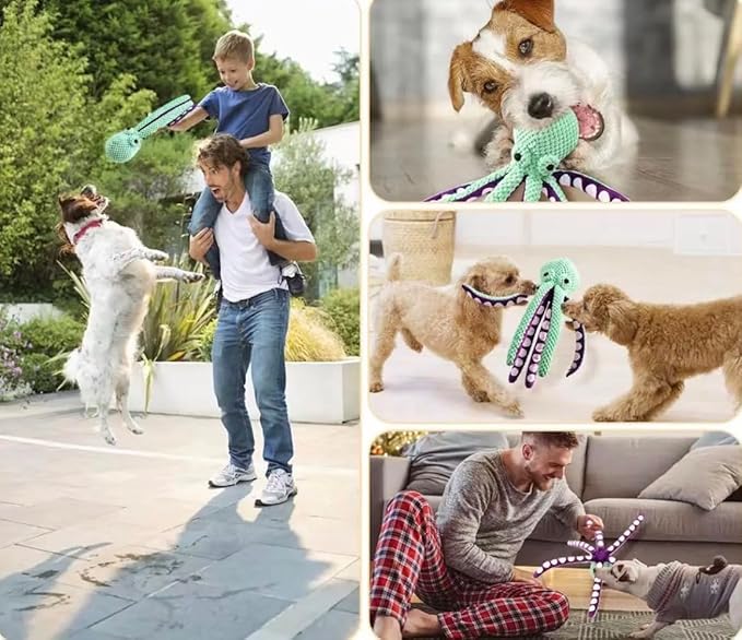 Plush Octopus Dog Toy with Squeaker, 12.6 × 3.3 in Interactive Chew Toy for Small & Medium Dogs, Soft Fun Pet Toy, Not for Heavy Chewers