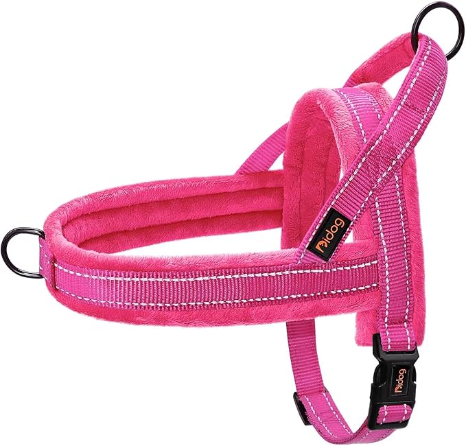 Didog Soft Flannel Padded Dog Vest Harness, No Pull/Quick Fit Reflective Dog Strap Harness, Easy for Training Walking (XS:Chest 15-18", Hot Pink)