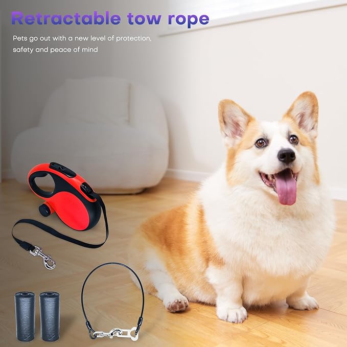 Retractable Dog Leash with Chew Proof Cable, 26ft Heavy Duty Dog Leash for Medium Large Dogs up to 110lbs, Strong Nylon Strap That Won't Tangle,360° No Tangle, one-Hand Brake.(Red, 26Ft)