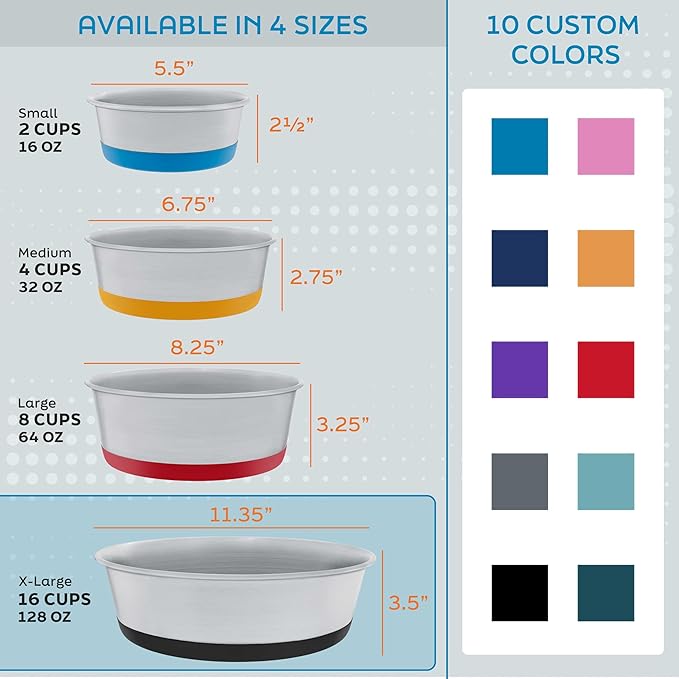 Master Pet Supply Stainless Steel Dog Bowls Set of 2 with Extra Thick Silicone Base - 16 Cup (128 oz) Plum Crazy, Non-Slip, Dishwasher Safe Metal Bowls, Pet Dog Food Bowl for Dogs, Cats, Anti Rust