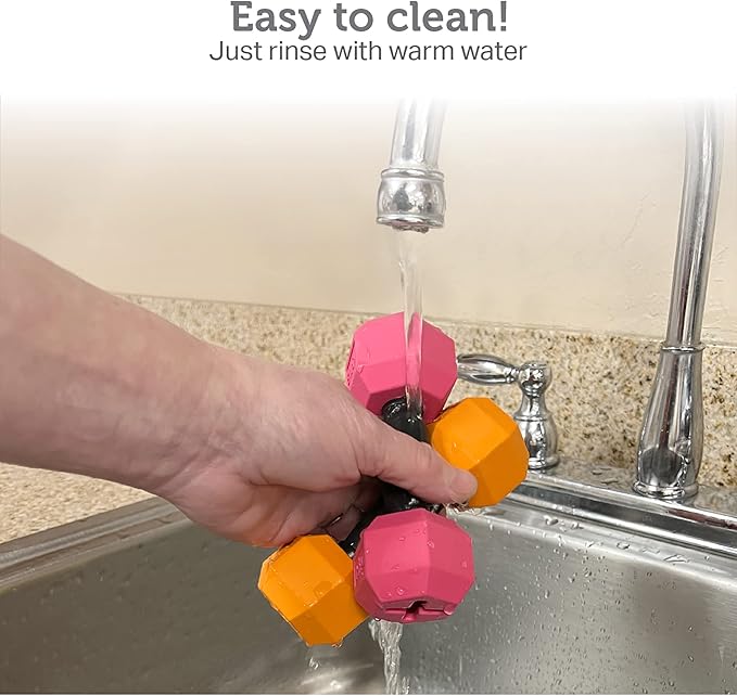 Friends Forever Dog Chew Toy, Interactive Treat Dispensing Toys, Dog Puzzle Fun Indoor Play, Non-Toxic Durable Natural Rubber, Pink/Orange 2 Piece, Dumbbell
