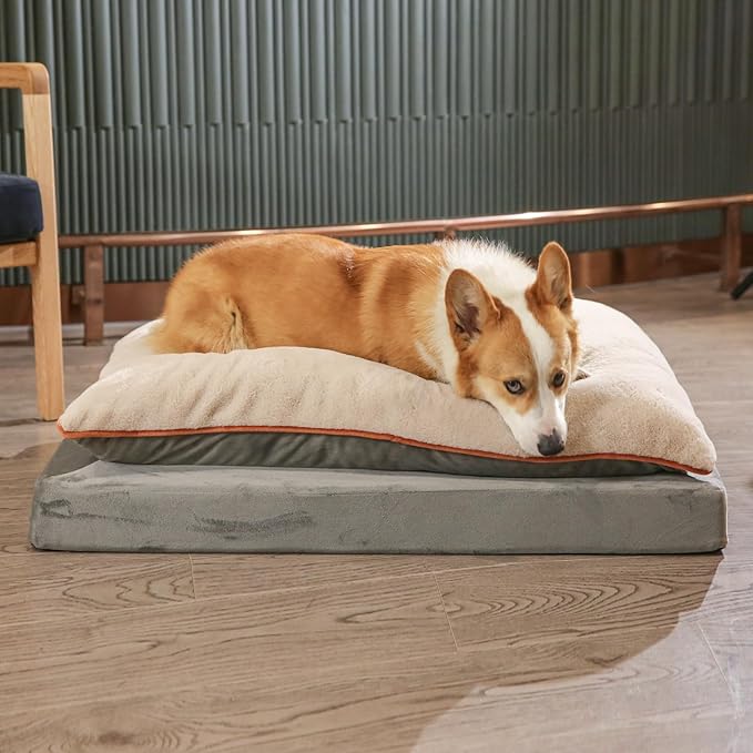 Amazon Basics Washable Dog Bed with Cooling Gel Memory Foam, Pressure-Relief Support for Dogs up to 120lbs, Non-Slip Bottom, Removable Cover, Giant Sized (48" x 36"), Grey