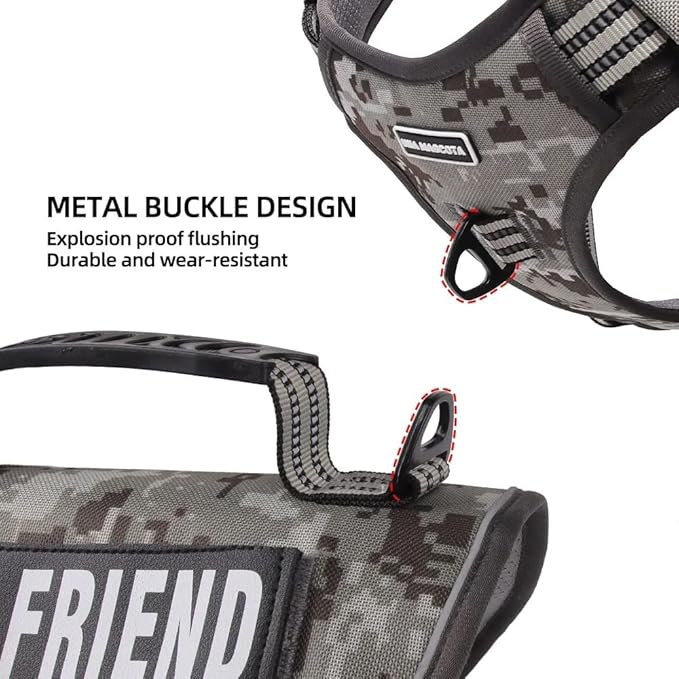Tactical Dog Harness with Leash for Large Dogs, No Pull Adjustable Dog Harness, Reflective K9 Working Pet Vest for Walking, Training (Camouflage Grey, L)