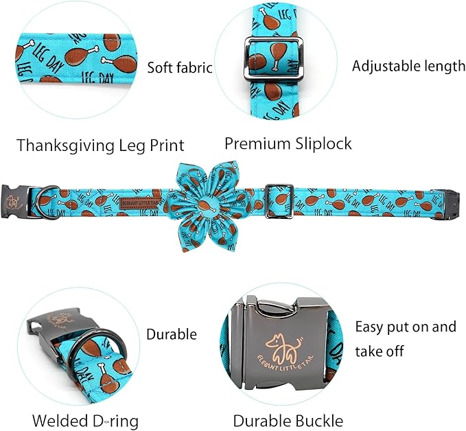 Elegant Little Tail Dog Collar with Thanksgiving Turkey Print, Flower Dog Collar for X-Small Dogs
