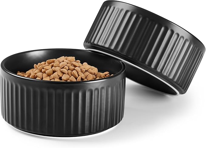 Non-Slip Ceramic Dog Bowls,6" Dog Food and Water Bowl Set with Silicone Base, 32oz/4cups Weighted Flip-Proof Pet Feeding Bowl for Medium Dogs (Medium,Black)