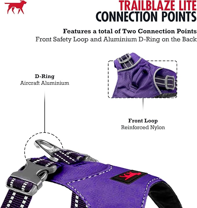Tuff Pupper All-Day Wear Dog Harness | for Walking, Trail Running, Hiking | Front & Back Leash Clips | Reflective Trim | Easy On/Off Buckles | Lightweight Breathable | No Pull Design (Medium, Purple)