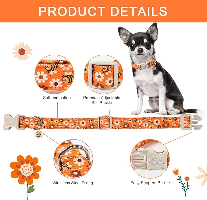 Unique style paws Dog Collar Plastic Buckle with Pendant Bee Daisy Puppy Collars for Small Medium Large Boys Girls Dogs