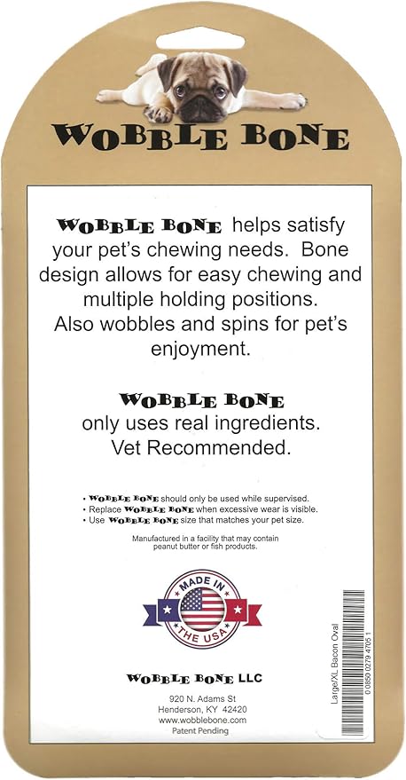 Bacon Oval - Delicious & Fun Bacon Dog Chew Toy - Tough Long Lasting Dog Bones Made in USA- Designed for Larger Canines - L/XL - 3.75In X 6.75In