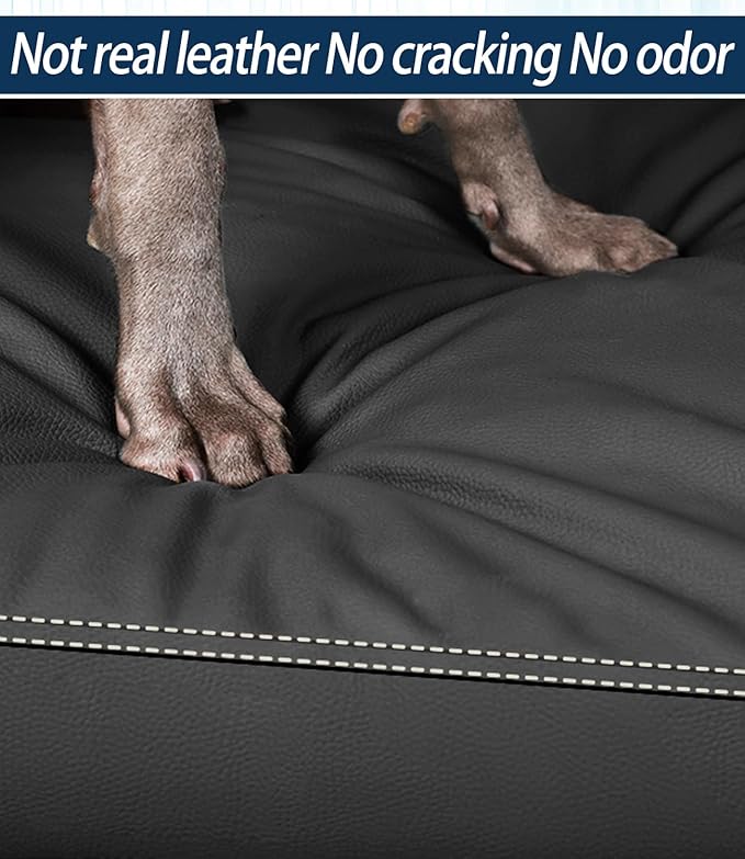 Waterproof Leather Dog Bed, Hair Resistant Crate Mat for Large Dogs, Wipeable Easy to Clean Pet Pad, Durable Black Mattress for Pets Up to 90 lbs