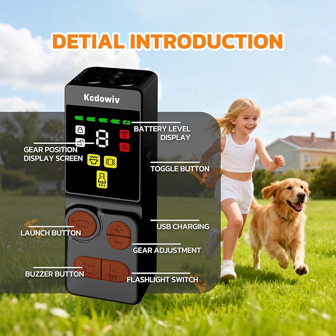 Dog Bark Deterrent Devices, Anti Barking Device for Dogs with Four Emitters, 59 ft Range, LED Flashlight, Rechargeable Handheld Trainer, Safe & Effective, Stop Neighbors Dog (Black)