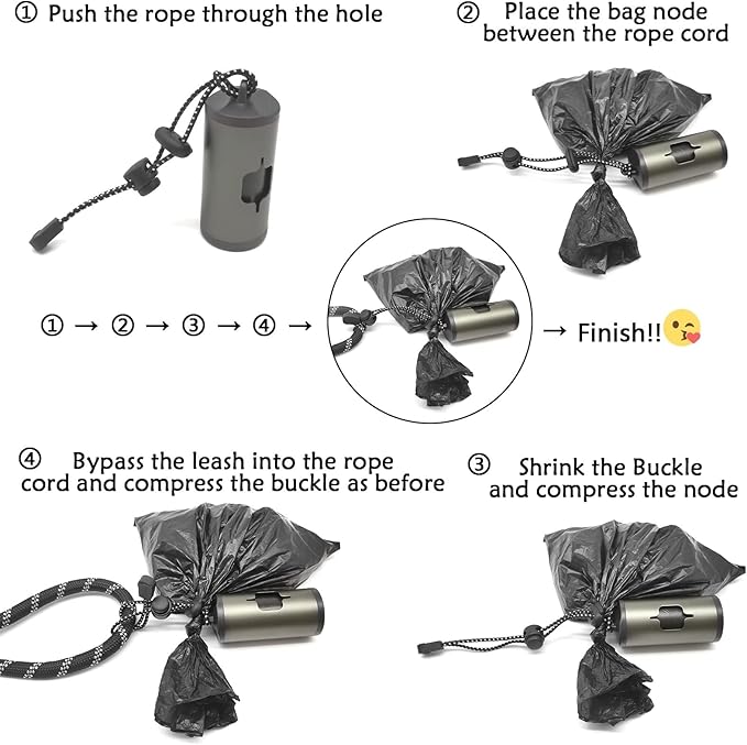 Aluminum Dog Poop Bags Holder with Carabiner Metal Pet Waste Bags Dispenser with Hook and Loop Fastener and Elastic Cord to Carry Used Bags (Olive Green, 1 Holder 15 Bags)