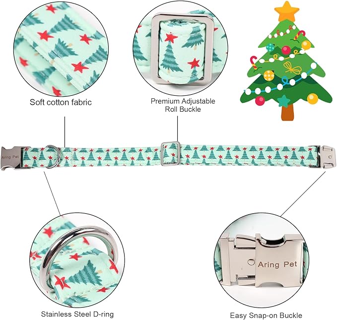 ARING PET Christmas Dog Collar with Bow, Cute Xmas Green Christmas Tree Bowtie Pet Collars for Puppy Small Medium Large Girl Boy Dogs-XL