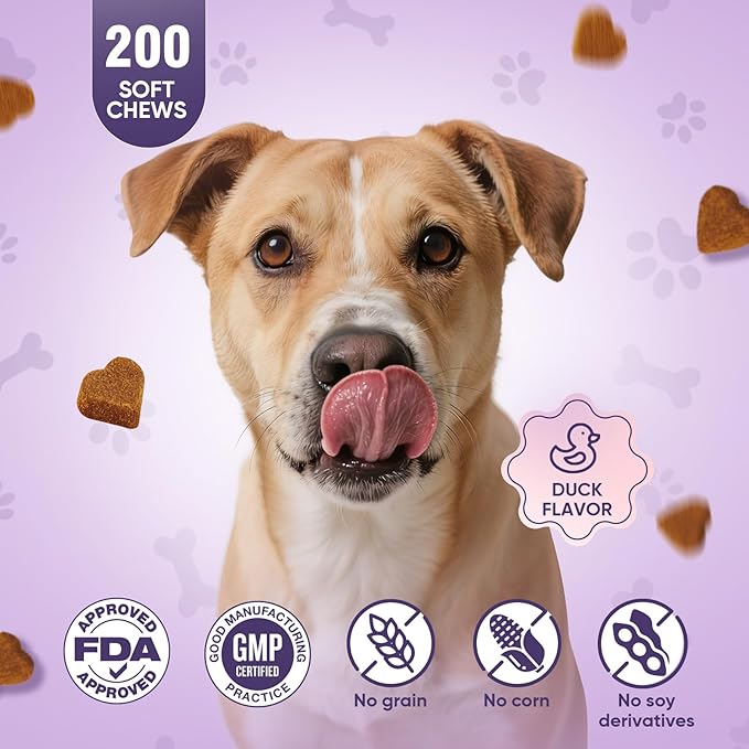 Glucosamine for Dogs 200pcs Joint Support Supplement Dog Hip and Joint Chondroitin Chews Treats with MSM Hemp Dog Joint Pain Relief Mobility Supplements Duck Flavor Fit All Large Small Medium Breed