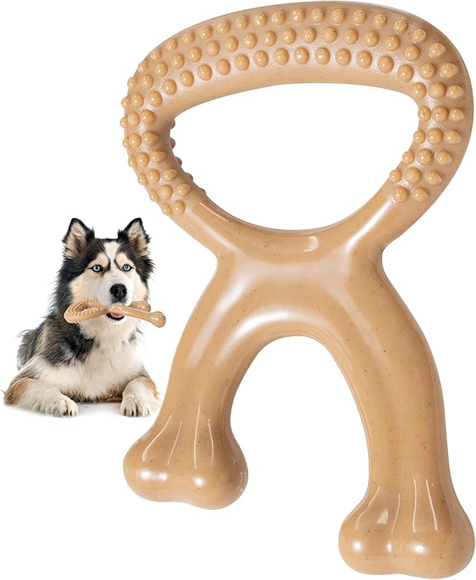 Durable Dog Chew Toy for Aggressive Chewers, Indestructible Nylon Bone Dental Care Teeth Cleaning Chew Toy for Small, Medium and Large Dogs, Keep Them Busy, Irresistible Beef Flavor (Brown)