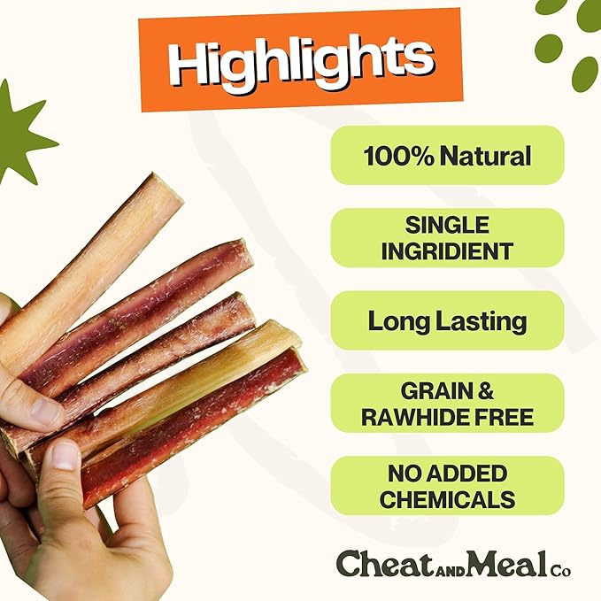 Bully Sticks for Dogs, (6 Inch, 10 Count), Dog Chew Toy for Aggresive Chewer, Long-Lasting, 100% Grass-Fed Beef Pizzle - Ideal for Medium and Large Dogs - Rawhide-Free