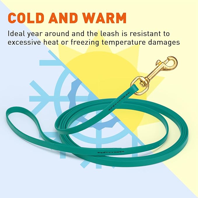 Viper Biothane K9 Working Dog Leash Waterproof Lead for Tracking Training Schutzhund Odor-Proof Long Line with Solid Brass Snap for Puppy Medium and Large Dogs, 33ft Blue Aqua