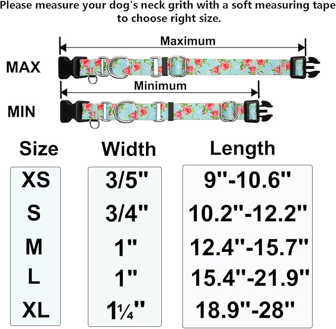 No Pull Martingale Dog Collar with Buckle Floral Slip Collar for Female Dogs (Green Rose,Large)