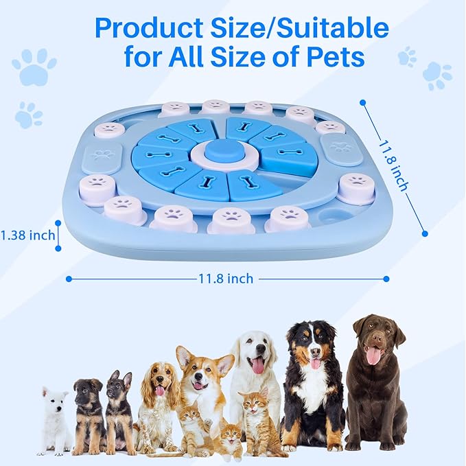 Puzzle Feeder Dog Toy for Large Medium Dogs, Mentally Stimulating Toys, Treat Dispensing Dog Toys, Enrichment for Smart Dogs, Pet Toy, Blue, 11.8X11.8X1.38inch