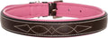 Exion Geniun Leather Dog Collar Designer Stitched Soft Leather Padded- Suitable for Small Medium Large X-Large Dogs for Walking Running- Havana with Pink Padding