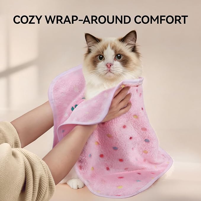 LINENLUX 1 Pack 3 Blankets Super Soft Fluffy Premium Fleece Dog Blankets for Puppy Cat Pet Blanket Flannel Throw Warm Sleep Polka Dot 23x16 inches