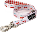 Lucy & Co. Cheery Cherries - Designer Dog Leash for Small to Large Dogs - Padded Handle for Comfort - Large, Red Gingham Cherries - 5 Foot