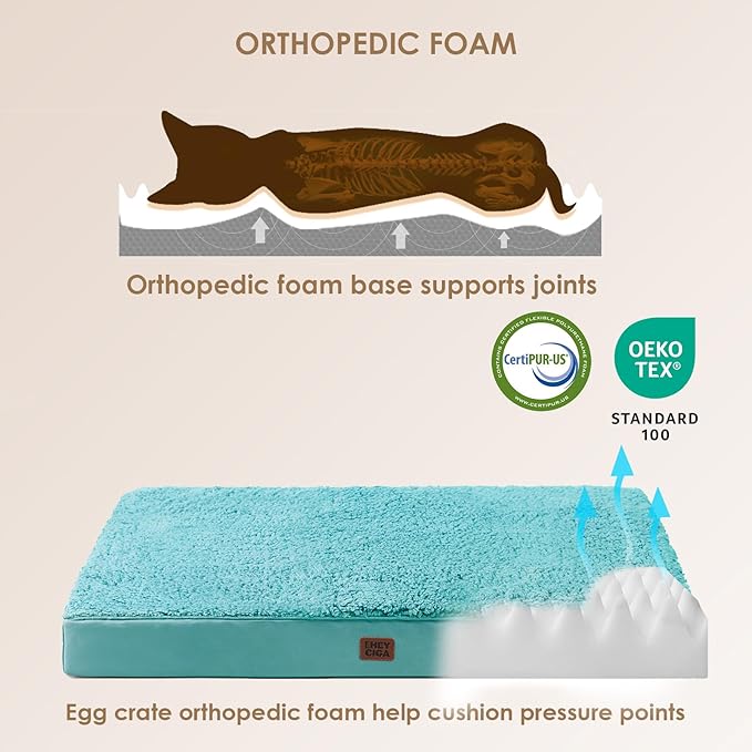EHEYCIGA Orthopedic XL Dog Beds for Extra Large Dogs with Removable Washable Cover for Crate, Turquoise Blue, 41x27