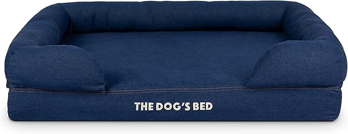 The Dog’s Bed Orthopedic Memory Foam Dog Bed with Bolsters, Oxford Fabric, Blue Denim, Large