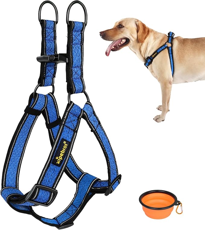 No Pull Dog Harness with Reflective Adjustable,Stops Pets from Pulling and Choking On Walks for Large Dogs (Blue, XXL)